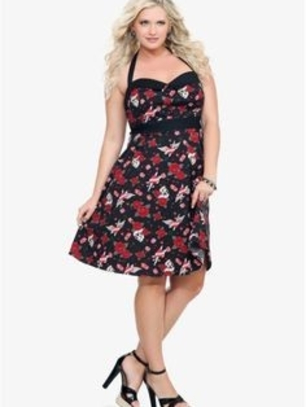 Torrid Retro Chic Rockabilly Halter Dress In tattoo print, Size 1x GUC
